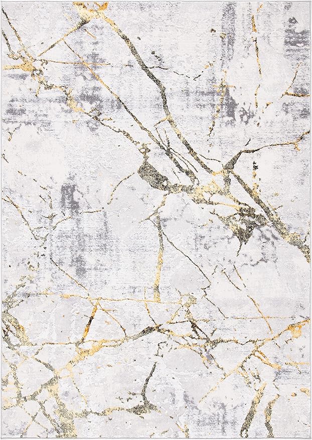 SAFAVIEH Amelia Collection Accent Rug - 4'5" x 6'5", Grey & Gold, Modern Abstract Design, Non-Shedding & Easy Care, Ideal for High Traffic Areas in Entryway, Living Room, Bedroom (ALA293G)