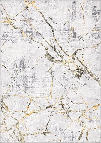 SAFAVIEH Amelia Collection Accent Rug - 4'5" x 6'5", Grey & Gold, Modern Abstract Design, Non-Shedding & Easy Care, Ideal for High Traffic Areas in Entryway, Living Room, Bedroom (ALA293G)