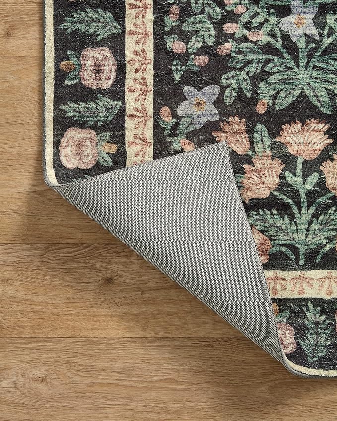Loloi Rifle Paper Co. Eden Collection EDE-02 Mughal Garden Black 2'-6" x 11'-6" Runner Rug feat. CloudPile™