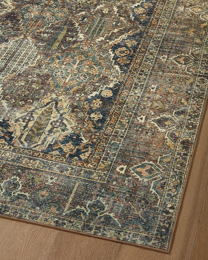 Loloi Magnolia Home by Joanna Gaines Banks Collection BAN-05 Spice/Blue 2'-6" x 9'-6", .13" Pile Height, Machine Washable, Runner Rug