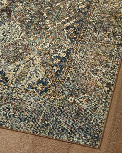 Loloi Magnolia Home by Joanna Gaines Banks Collection BAN-05 Spice/Blue 2'-6" x 9'-6", .13" Pile Height, Machine Washable, Runner Rug