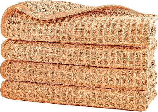 POLYTE 430 GSM Microfiber Lint Free Washcloth Face Towel, 13 x 13 in, 4 Pack by Polyte