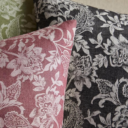 Floral Jacquard Throw Pillow Covers Set of 2, Background/Burgundy 16x16 Inch, Farmhouse Decorative Cotton Burgundy Cushion Covers for Sofa Bed Living Room Home Decor