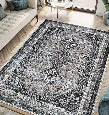 Keen Home Design 4x6 Rug - Machine Washable Area Rug with Non-Slip Backing, Ideal for Living Room, Dining Room, Bedroom - Vintage, Easy Clean, Durable, Low Pile Rug - (4' x 6')