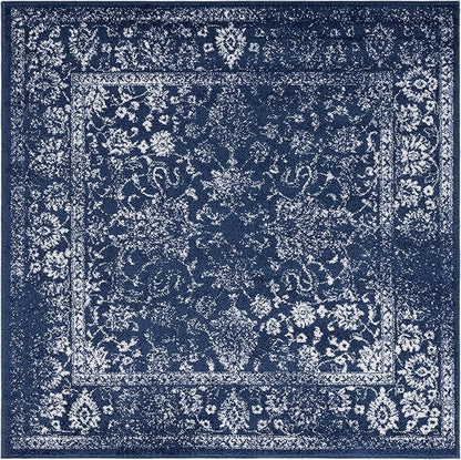 SAFAVIEH Adirondack Collection Area Rug - 4' Square, Navy & Ivory, Distressed Vintage Floral Design, Non-Shedding & Easy to Clean, Ideal for Living Room, Bedroom, Dining Space (ADR109N)