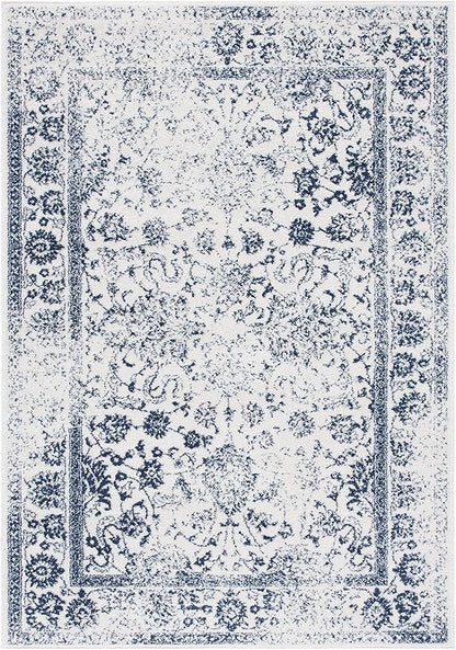 SAFAVIEH Area Rug 4x6 - Adirondack Collection - Ivory & Navy, Distressed Vintage Floral Design, Non-Shedding & Easy to Clean, Ideal for Living Room, Bedroom, Dining Space (ADR109M)