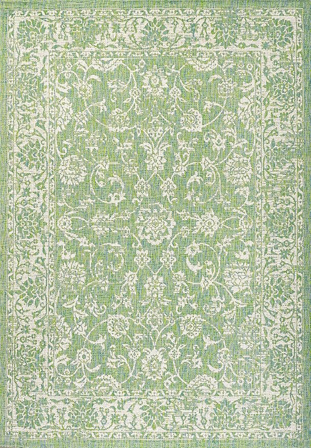 JONATHAN Y Weave Floral Indoor Outdoor Area Rug 5X8 Cream/Green, Tela Bohemian Textured for Backyard, Patio, Porch, Easy-Cleaning, High Traffic, Pet-Friendly, Non-Shedding (SMB100F-5)