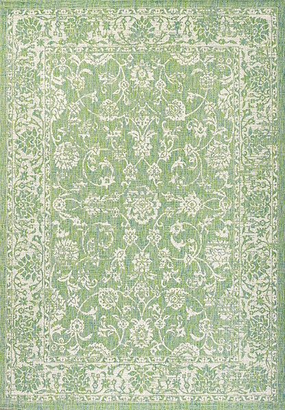 JONATHAN Y Weave Floral Indoor Outdoor Area Rug 5X8 Cream/Green, Tela Bohemian Textured for Backyard, Patio, Porch, Easy-Cleaning, High Traffic, Pet-Friendly, Non-Shedding (SMB100F-5)