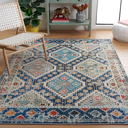 SAFAVIEH Madison Collection Accent Rug - 3' x 5', Navy & Beige, Boho Diamond Distressed Design, Non-Shedding & Easy Care, Ideal for High Traffic Areas in Entryway, Living Room, Bedroom (MAD418M)