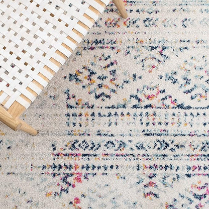SAFAVIEH Tulum Collection Runner Rug - 2' x 8', Ivory & Blue, Moroccan Boho Tribal Design, Non-Shedding & Easy to Clean, Ideal for Living Room, Hallway, Foyer, Entryway, Bedroom (TUL272C)