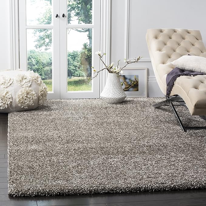 SAFAVIEH Milan Shag Collection Area Rug - 7' Square, Grey, Solid Design, Non-Shedding & Easy Care, 2-inch Thick Ideal for High Traffic Areas in Living Room, Bedroom (SG180-8080)
