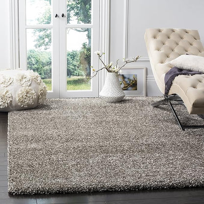 SAFAVIEH Milan Shag Collection Area Rug - 7' Square, Grey, Solid Design, Non-Shedding & Easy Care, 2-inch Thick Ideal for High Traffic Areas in Living Room, Bedroom (SG180-8080)