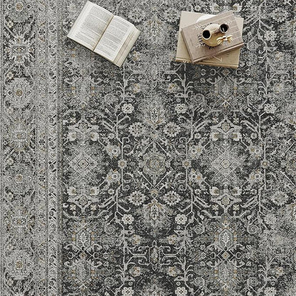 Black Runner Rug 3x8 Vintage Area Carpet Hallway Long Indoor Kitchen Washable Living Room Low Pile Traditional Distressed Retro Accent Throw Rug Non Slip Laundry Bathroom Office Dining Room