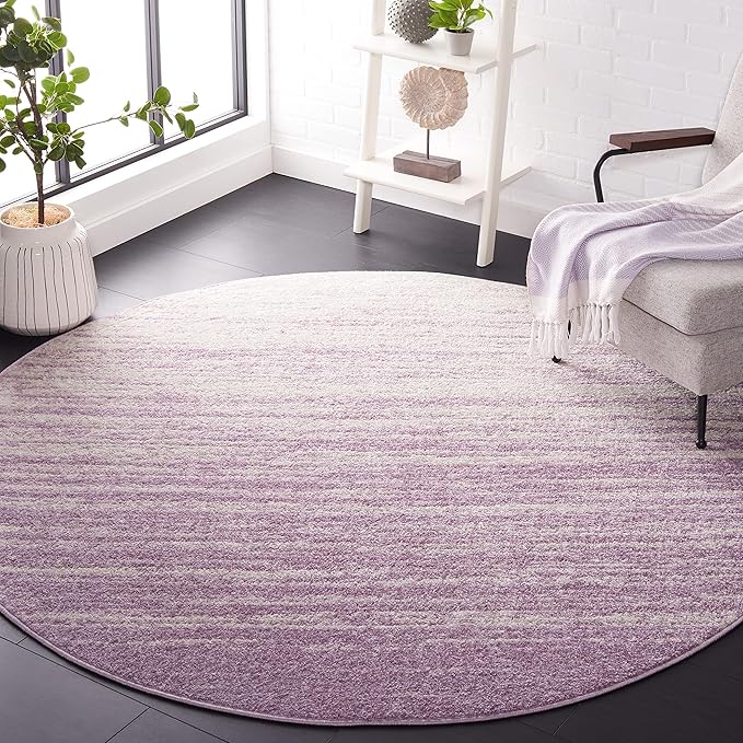 SAFAVIEH Adirondack Collection Area Rug - 8' Round, Cream & Purple, Modern Ombre Design, Non Shedding & Easy to Clean, Ideal for Living Room, Bedroom, Office, Dining Space (ADR113L)