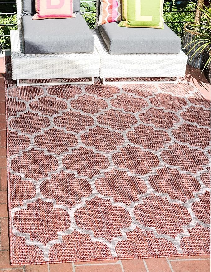 Unique Loom Outdoor Trellis Collection Area Rug (7' 1" x 10' Rectangle, Rust Red/ Ivory)