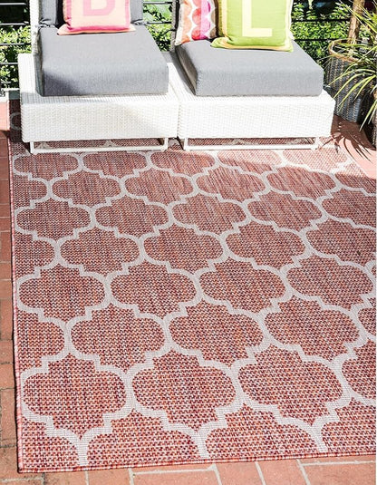 Unique Loom Outdoor Trellis Collection Area Rug (7' 1" x 10' Rectangle, Rust Red/ Ivory)