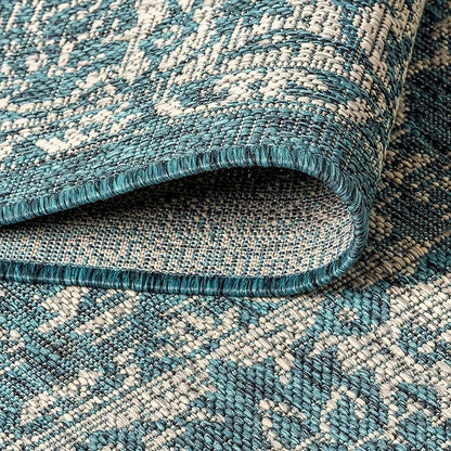 JONATHAN Y Weave Floral Indoor Outdoor Square Area Rug 3X3 Teal/Gray, Tela Bohemian Textured for Backyard, Patio, Porch, Easy-Cleaning, High Traffic, Pet-Friendly, Non-Shedding (SMB100C-3SQ)