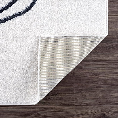 Abani Rugs Cream and Gray 6 ft. X 9 ft. Mid-Century Rug with Circles and Lines. Neutral Tones of Cream, Gray and a pop of Yellow. Minimalistic Design Turkish Stain Resistant Area Rug.