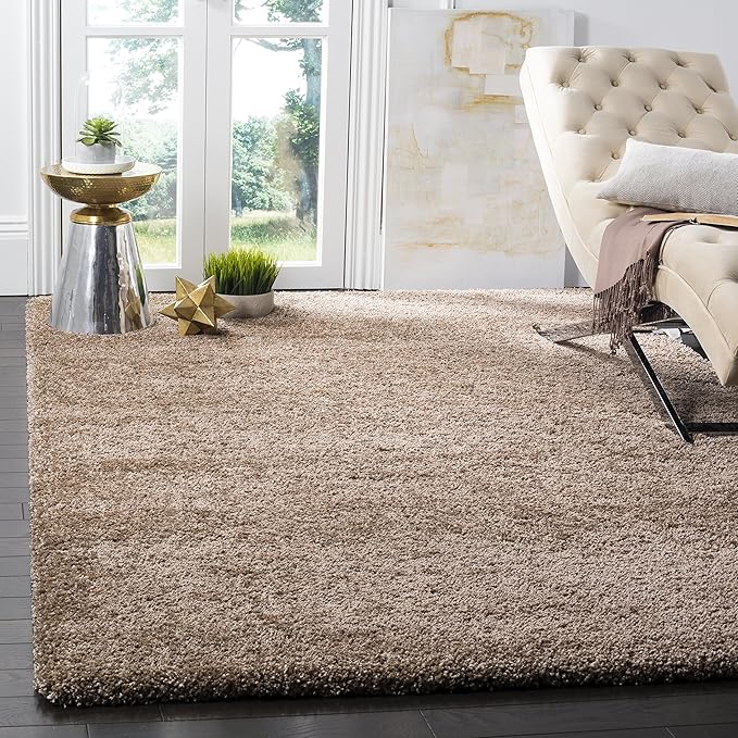 SAFAVIEH Milan Shag Collection Area Rug - 8' Square, Dark Beige, Solid Design, Plush 1.8-inch Thick, Non-Shedding, Ideal for High Traffic Areas in Living Room, Bedroom, Dining Room (SG180-1414-8SQ)