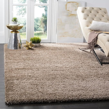 SAFAVIEH Milan Shag Collection Area Rug - 8' Square, Dark Beige, Solid Design, Plush 1.8-inch Thick, Non-Shedding, Ideal for High Traffic Areas in Living Room, Bedroom, Dining Room (SG180-1414-8SQ)