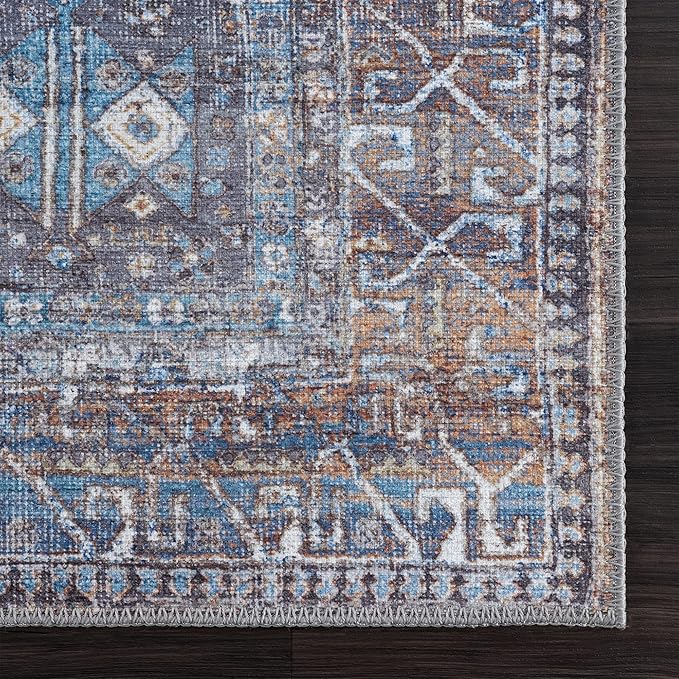 Bloom Rugs Washable 8' x 10' Rug - Slate Gray/Blue Traditional Area Rug for Living Room, Bedroom, Dining Room, and Kitchen - Exact Size: 8' x 10'