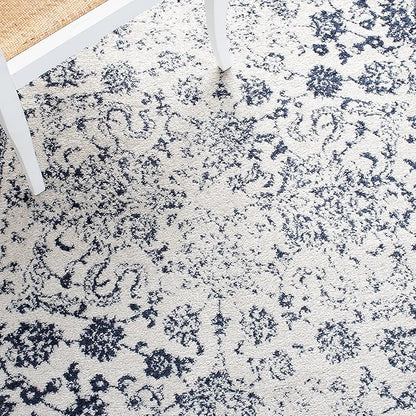 SAFAVIEH Adirondack Collection Area Rug - 4' Round, Ivory & Navy, Distressed Vintage Floral Design, Non-Shedding & Easy to Clean, Ideal for Living Room, Bedroom, Dining (ADR109M)
