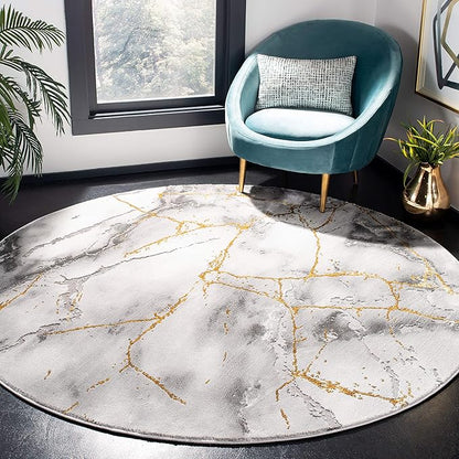 SAFAVIEH Craft Collection Area Rug - 5'3" Round, Grey & Gold, Modern Abstract Design, Non-Shedding & Easy Care, Ideal for High Traffic Areas in Living Room, Bedroom (CFT877F)