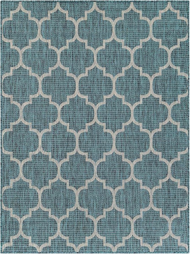 Unique Loom Outdoor Trellis Collection Area Rug (5' 3" x 7' 1" Rectangle Teal/Gray)