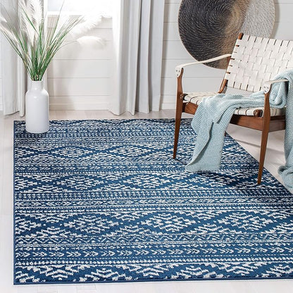 SAFAVIEH Area Rug 4x6 - Tulum Collection - Navy & Ivory, Moroccan Boho Tribal Design, Non-Shedding & Easy to Clean, Ideal for Living Room, Bedroom, Dining Space (TUL272N)