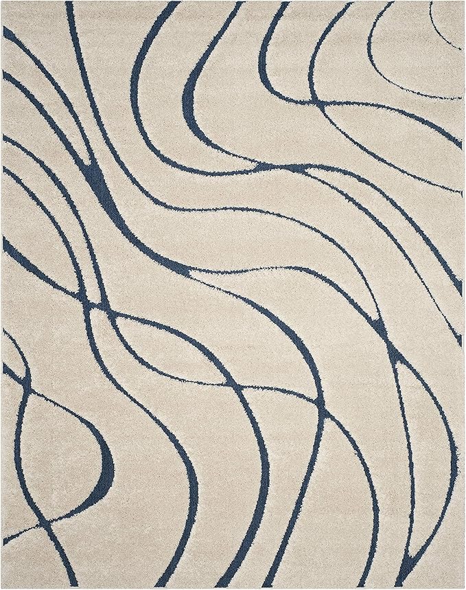 SAFAVIEH Florida Shag Collection X-Large Area Rug - 11' x 15', Cream & Blue, Non-Shedding & Easy Care, 1.2-inch Thick Ideal for High Traffic Areas in Living Room, Bedroom (SG471-1165)
