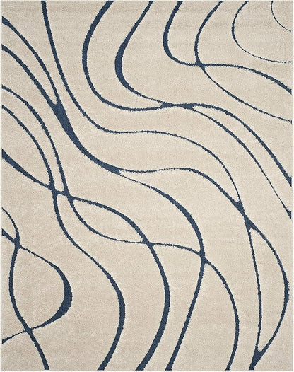 SAFAVIEH Florida Shag Collection X-Large Area Rug - 11' x 15', Cream & Blue, Non-Shedding & Easy Care, 1.2-inch Thick Ideal for High Traffic Areas in Living Room, Bedroom (SG471-1165)