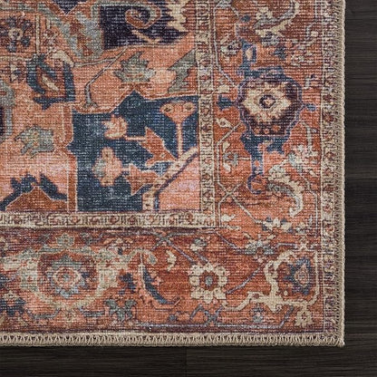 Bloom Rugs Washable 7 ft Runner - Beige/Terracotta Traditional Runner for Entryway, Hallway, Bathroom, and Kitchen - Exact Size: 2.5' x 7'