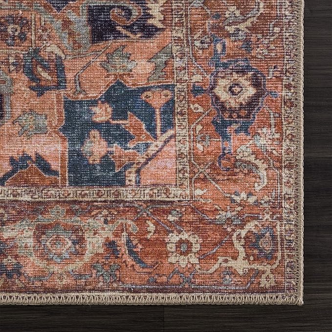 Bloom Rugs Washable 3' x 5' Rug - Beige/Terracotta Traditional Area Rug for Living Room, Bedroom, Dining Room, and Kitchen - Exact Size: 3' x 5'