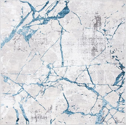 SAFAVIEH Amelia Collection Area Rug - 3' Square, Grey & Blue, Modern Abstract Design, Non-Shedding & Easy Care, Ideal for High Traffic Areas in Living Room, Bedroom (ALA293F)