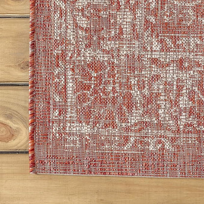 JONATHAN Y Weave Floral Indoor Outdoor Round Area Rug 8 Ft Red/Taupe, Tela Bohemian Textured for Backyard, Patio, Porch, Easy-Cleaning, High Traffic, Pet-Friendly, Non-Shedding (SMB100A-8R)