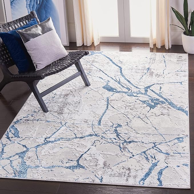SAFAVIEH Amelia Collection Area Rug - 3' Square, Grey & Blue, Modern Abstract Design, Non-Shedding & Easy Care, Ideal for High Traffic Areas in Living Room, Bedroom (ALA293F)