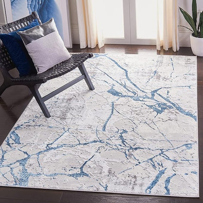 SAFAVIEH Amelia Collection Area Rug - 3' Square, Grey & Blue, Modern Abstract Design, Non-Shedding & Easy Care, Ideal for High Traffic Areas in Living Room, Bedroom (ALA293F)