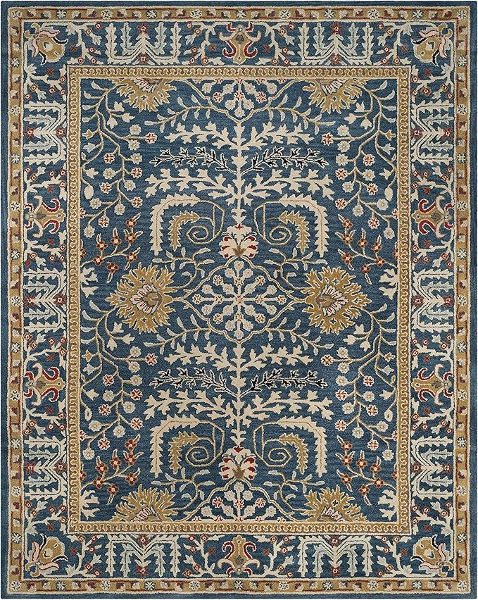SAFAVIEH Antiquity Collection Area Rug - 8' x 10', Dark Blue & Multi, Handmade Traditional Oriental Wool, Ideal for High Traffic Areas in Living Room, Bedroom (AT64B)