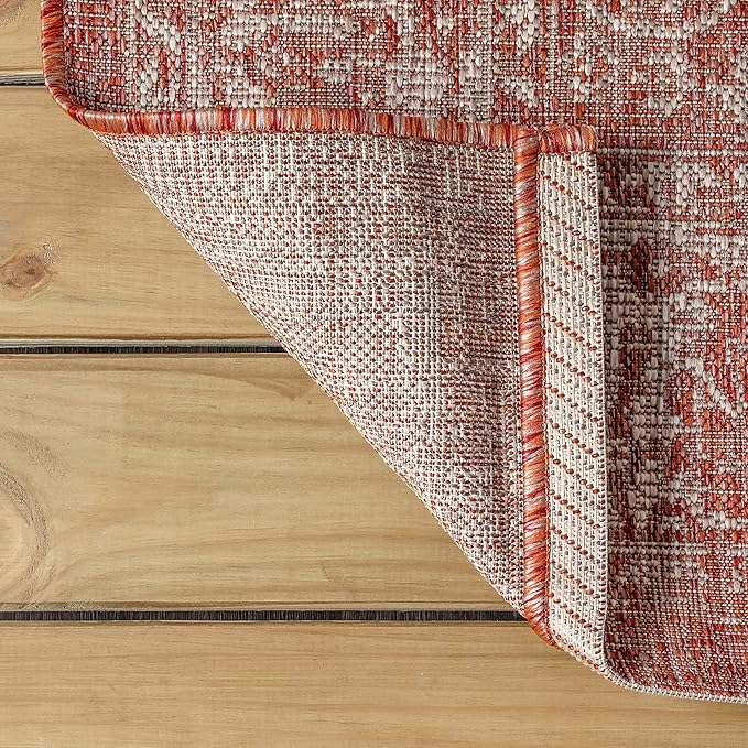 JONATHAN Y Weave Floral Indoor Outdoor Square Area Rug 6X6 Red/Taupe, Tela Bohemian Textured for Backyard, Patio, Porch, Easy-Cleaning, High Traffic, Pet-Friendly, Non-Shedding (SMB100A-6SQ)