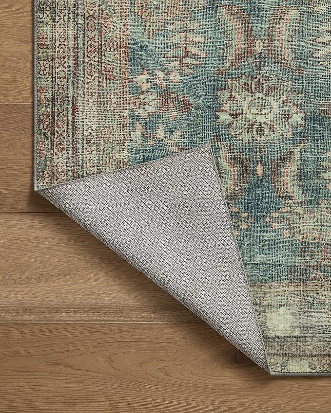 Loloi Magnolia Home by Joanna Gaines Banks Collection BAN-01 Ocean/Spice 3'-6" x 5'-6" .13" Pile Height, Machine Washable, Accent Rug