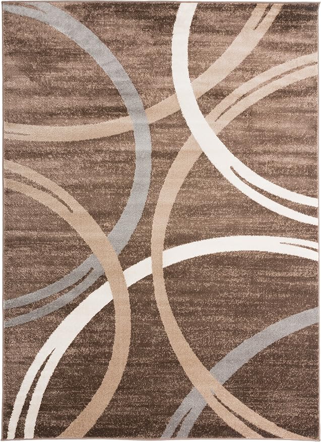 Rugshop Modern Wavy Circles Design Area Rug, Fade-Resistant Carpet for Living Room, Bedroom, or Dining Room, Grand Room,Open Spaces Brown, 8'8" x 12'