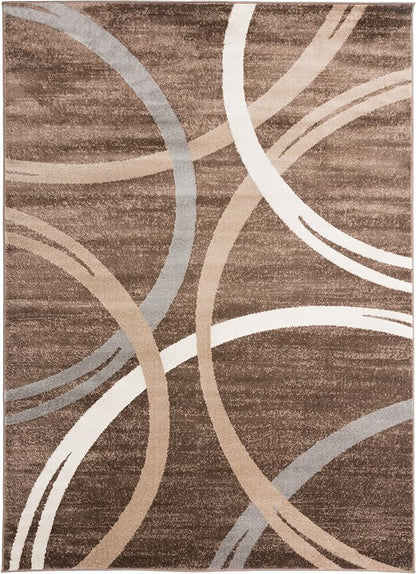 Rugshop Modern Wavy Circles Design Area Rug, Fade-Resistant Carpet for Living Room, Bedroom, or Dining Room, Grand Room,Open Spaces Brown, 8'8" x 12'