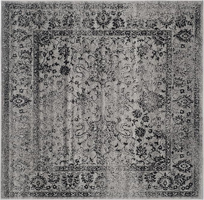 SAFAVIEH Adirondack Collection Area Rug - 6' Square, Grey & Black, Distressed Vintage Floral Design, Non-Shedding & Easy to Clean, Ideal for Living Room, Bedroom, Dining Space (ADR109B)