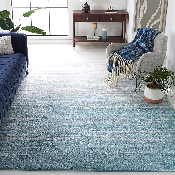SAFAVIEH Adirondack Collection Area Rug - 6'7" Square, Aqua & Ivory, Modern Ombre Design, Non Shedding & Easy to Clean, Ideal for Living Room, Bedroom, Office, Dining Space (ADR113J)