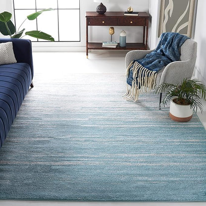 SAFAVIEH Adirondack Collection Area Rug - 6'7" Square, Aqua & Ivory, Modern Ombre Design, Non Shedding & Easy to Clean, Ideal for Living Room, Bedroom, Office, Dining Space (ADR113J)