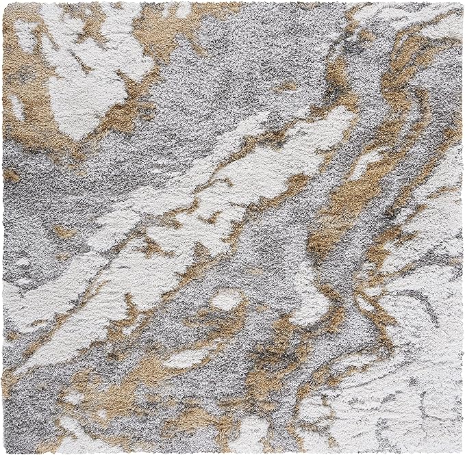 SAFAVIEH Horizon Shag Collection Area Rug - 8' Square, Grey & Gold, Modern Abstract Design, Non-Shedding & Easy Care, 2.6-inch Thick Ideal for High Traffic Areas in Living Room, Bedroom (HZN890D)