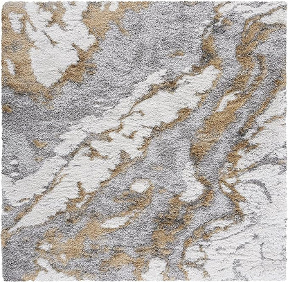 SAFAVIEH Horizon Shag Collection Area Rug - 8' Square, Grey & Gold, Modern Abstract Design, Non-Shedding & Easy Care, 2.6-inch Thick Ideal for High Traffic Areas in Living Room, Bedroom (HZN890D)