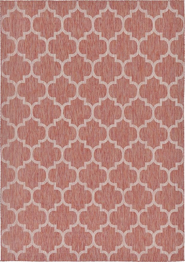 Unique Loom Outdoor Trellis Collection Area Rug (7' 1" x 10' Rectangle, Rust Red/ Ivory)