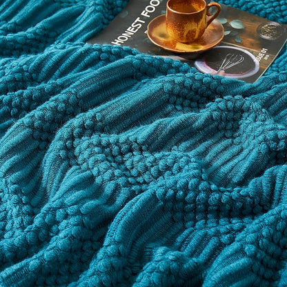 Teal Knitted Decorative Throw Blankets for Couch, Bedroom and Officeroom,Textured Fade Resistant Soft and Warm Knit Blanket with Tassel,50"x60"