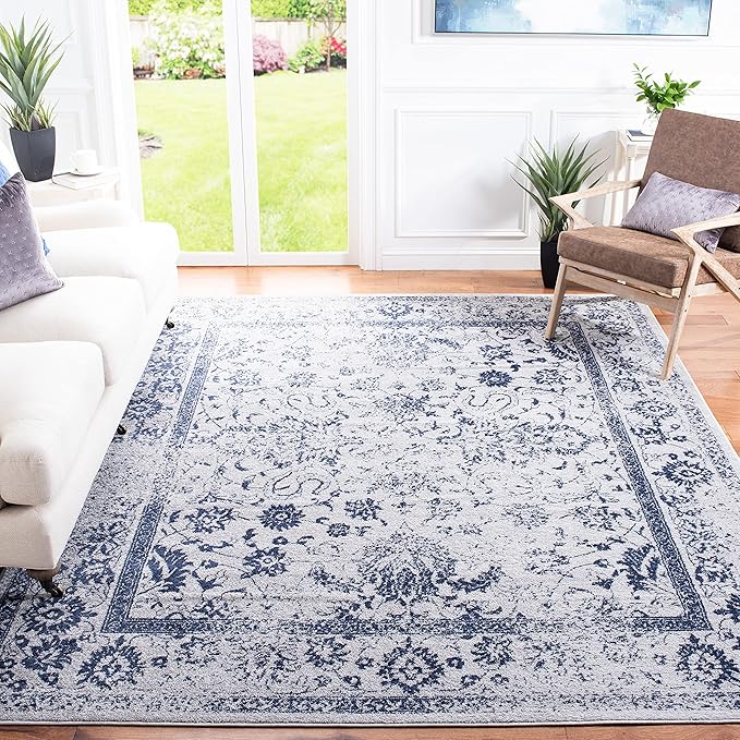 SAFAVIEH Area Rug 11x15 - Adirondack Collection - Large - Grey & Navy, Distressed Vintage Floral Design, Non-Shedding & Easy to Clean, Ideal for Living Room, Bedroom, Dining Space (ADR109P)